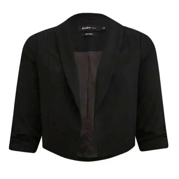 Torrid Studio Luxe Woven Open Front Blazer Deep  Crop Black Women's Plus size 5X - Picture 5 of 14